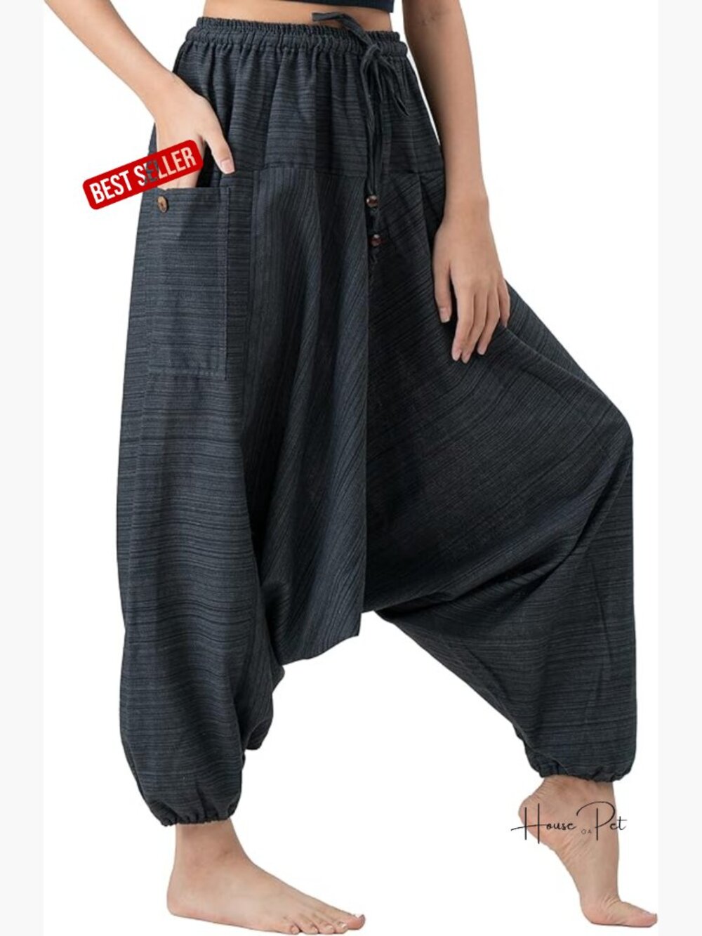 Cotton Polyester Blend Harem Pants with Pockets Yoga Boho